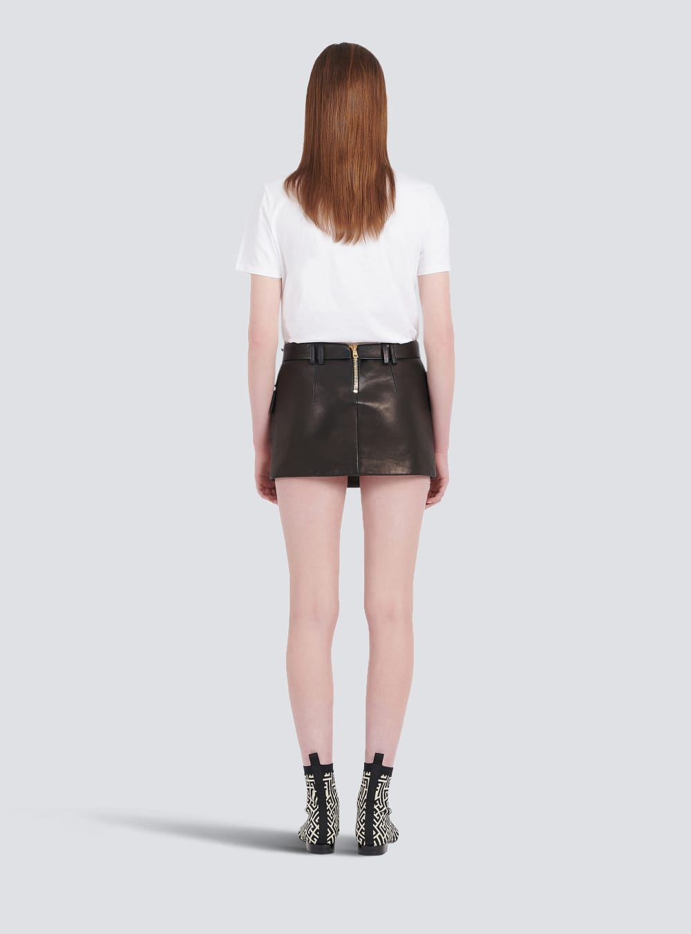 Women's Balmain Short Leather Low-rise Skirts Black | USA R0uQwgy9