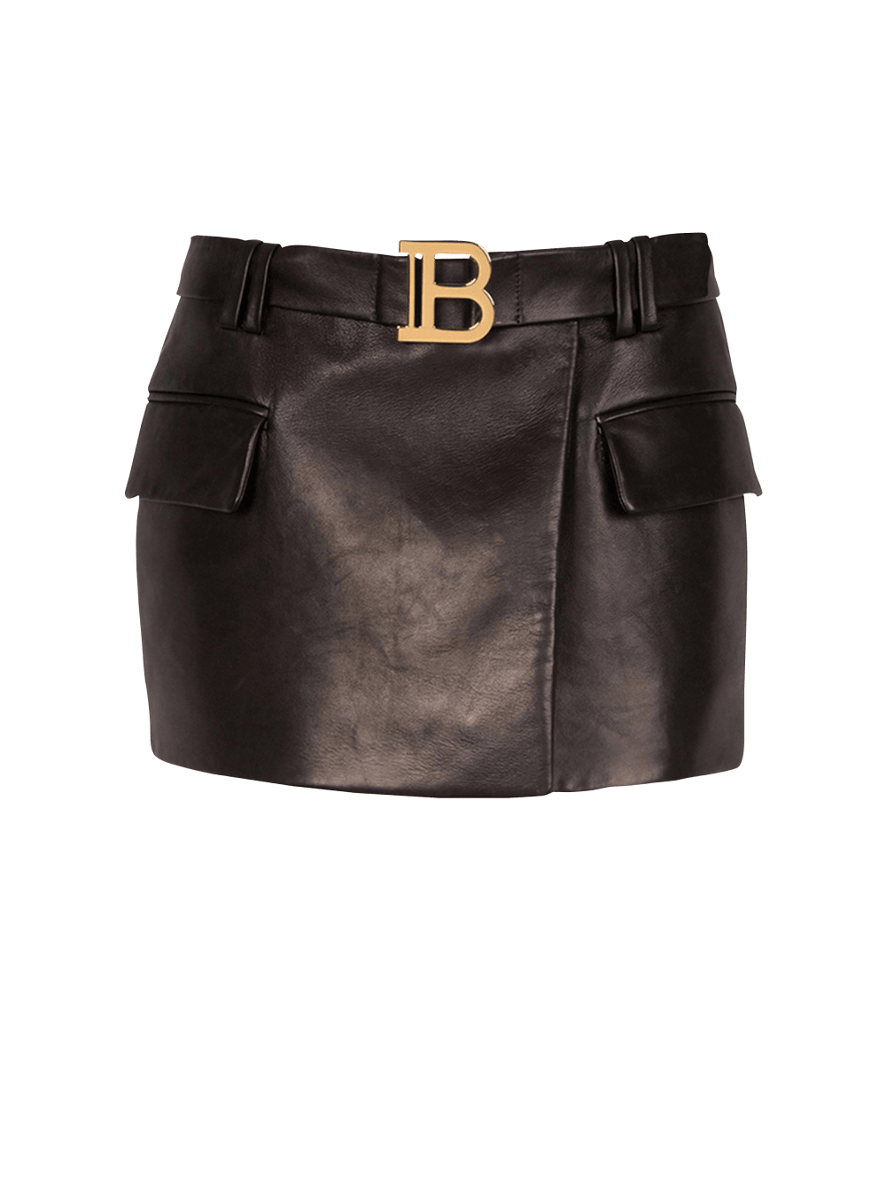 Women\'s Balmain Short Leather Low-rise Skirts Black | USA R0uQwgy9