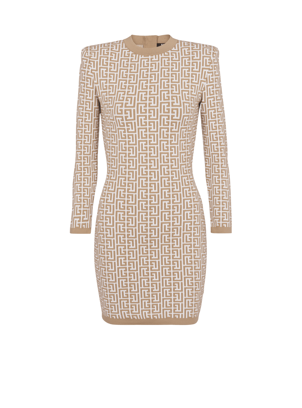 Women\'s Balmain Short Monogrammed Knitted Dress Beige | USA iGud73Qc