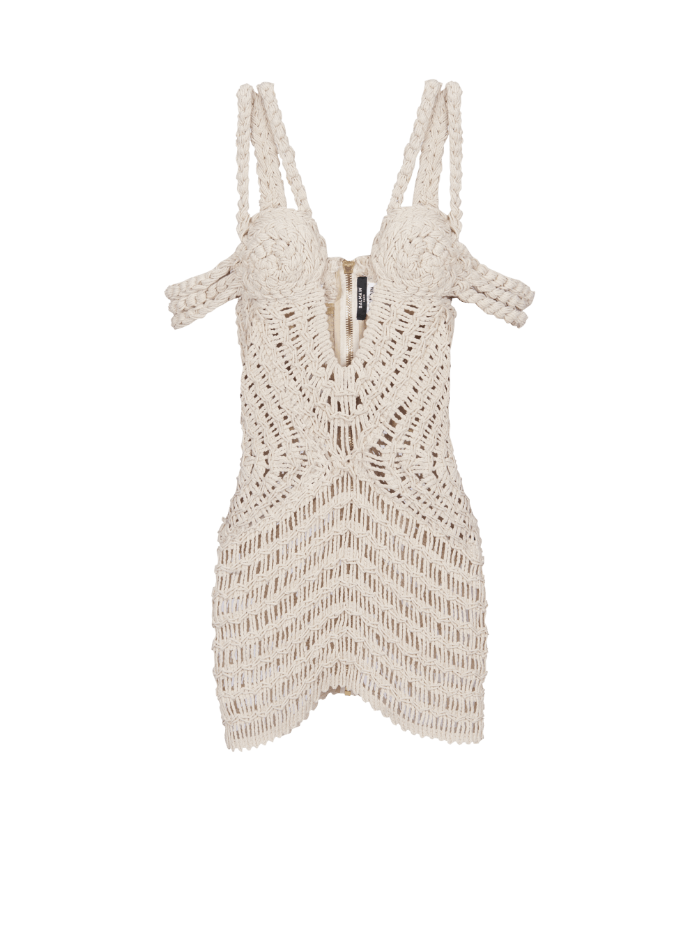 Women\'s Balmain Short Openwork Macramé Dress Beige | USA 0uhrqPqO