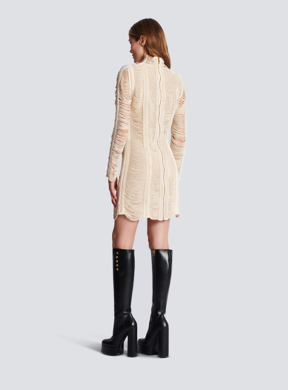 Women's Balmain Short Openwork Macramé Dress Beige | USA DIWTNfTu