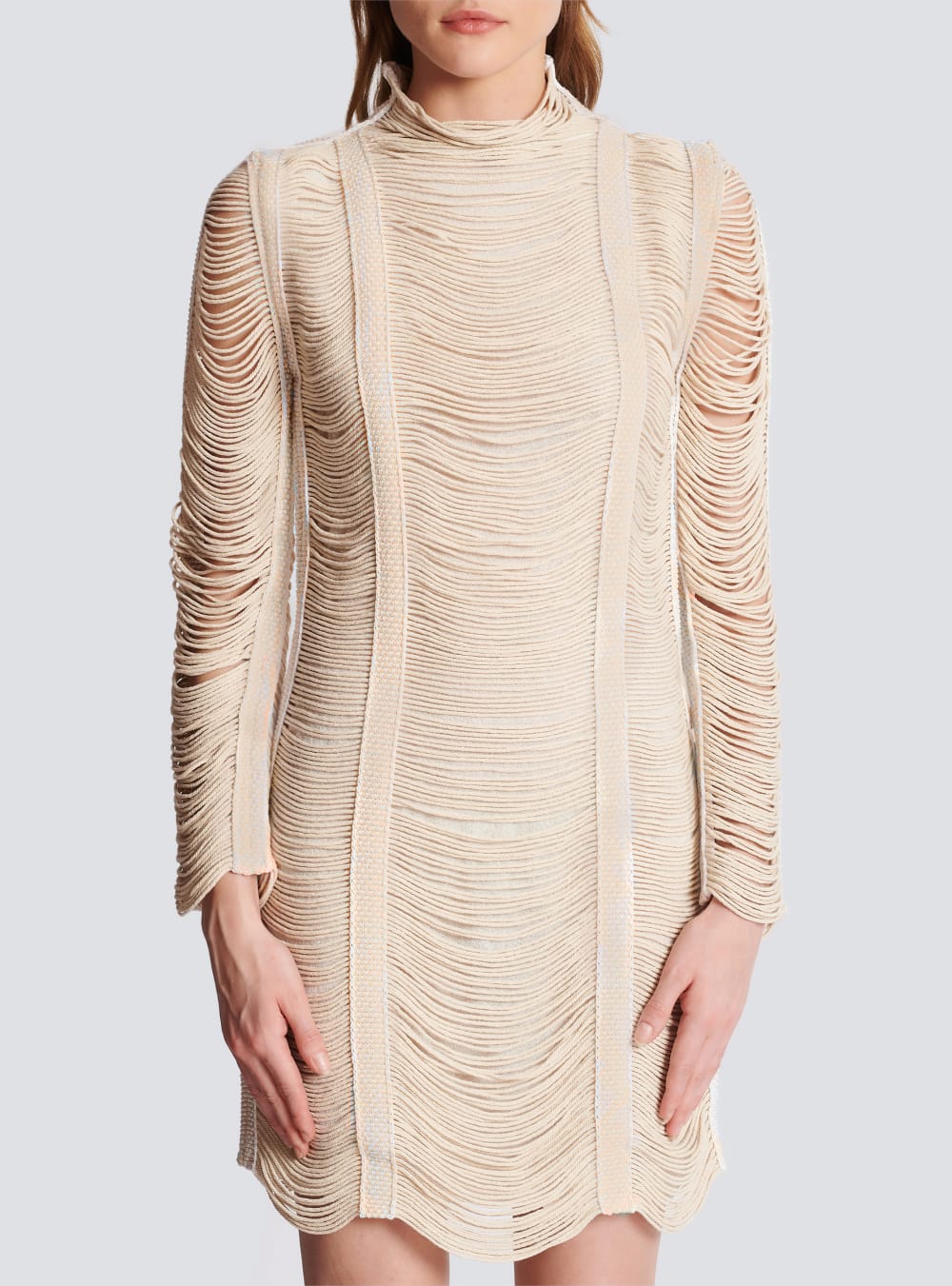 Women's Balmain Short Openwork Macramé Dress Beige | USA DIWTNfTu