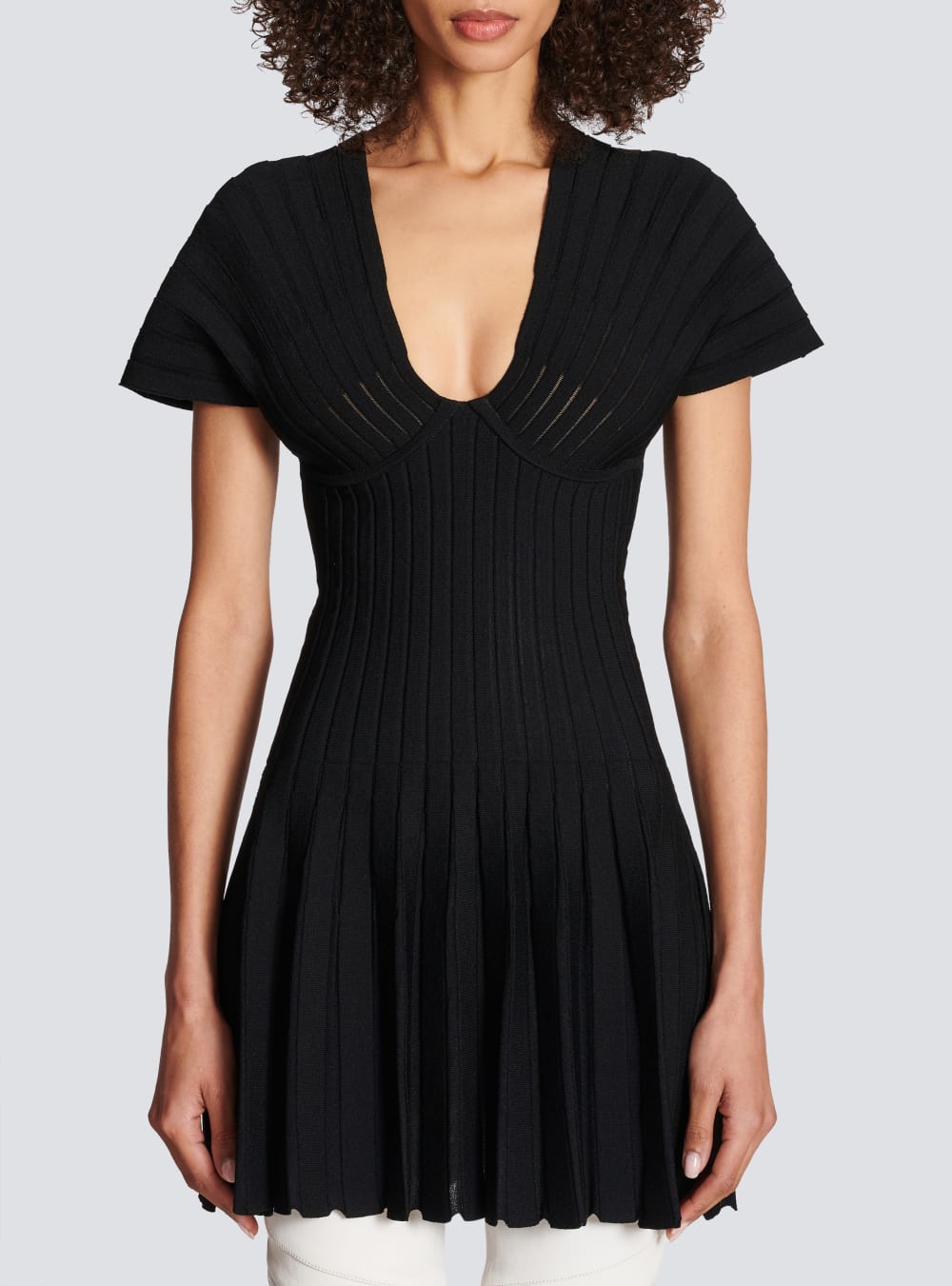 Women's Balmain Short Pleated Knit Dress Black | USA 13Fsuo5m