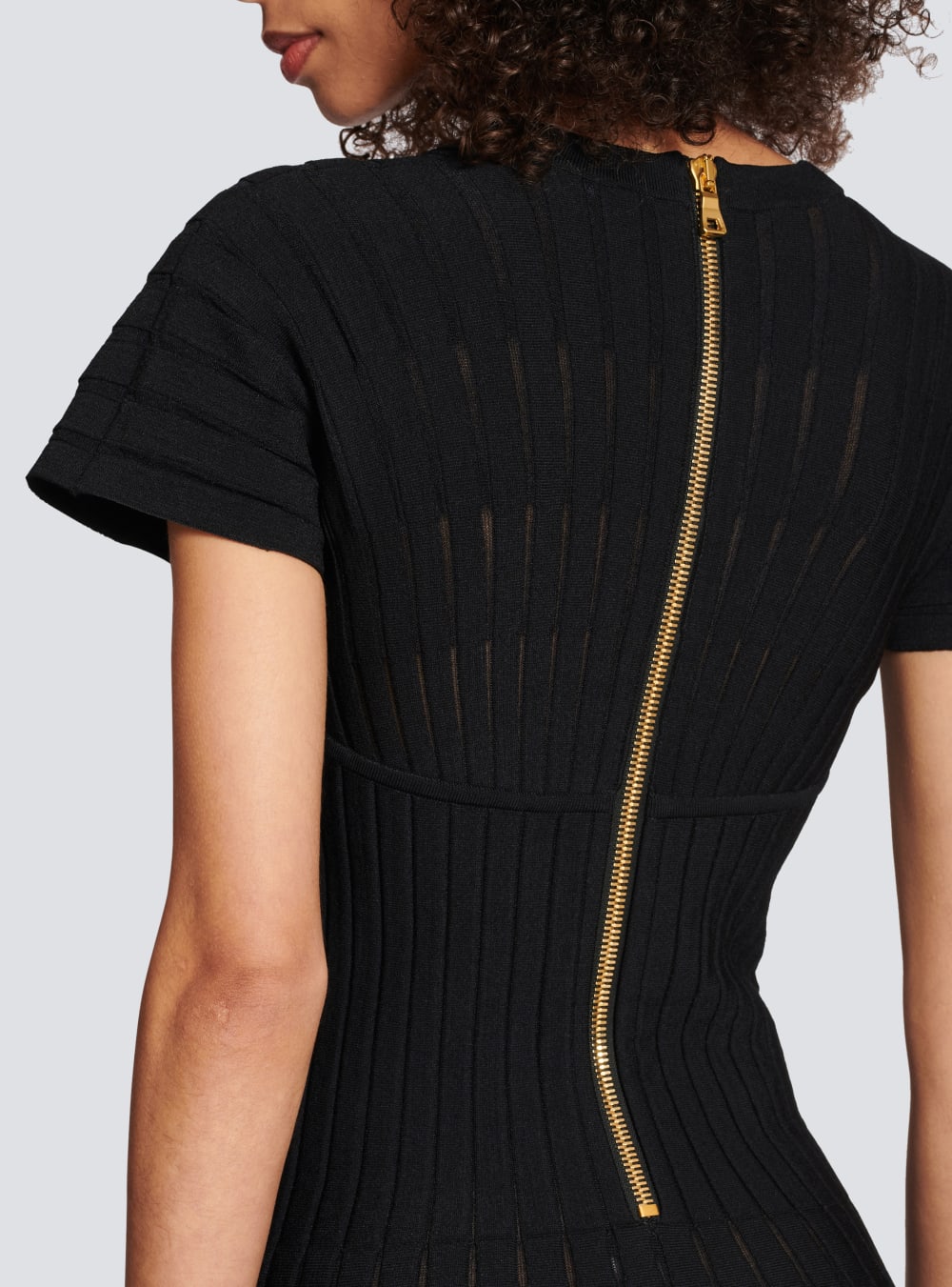 Women's Balmain Short Pleated Knit Dress Black | USA 13Fsuo5m