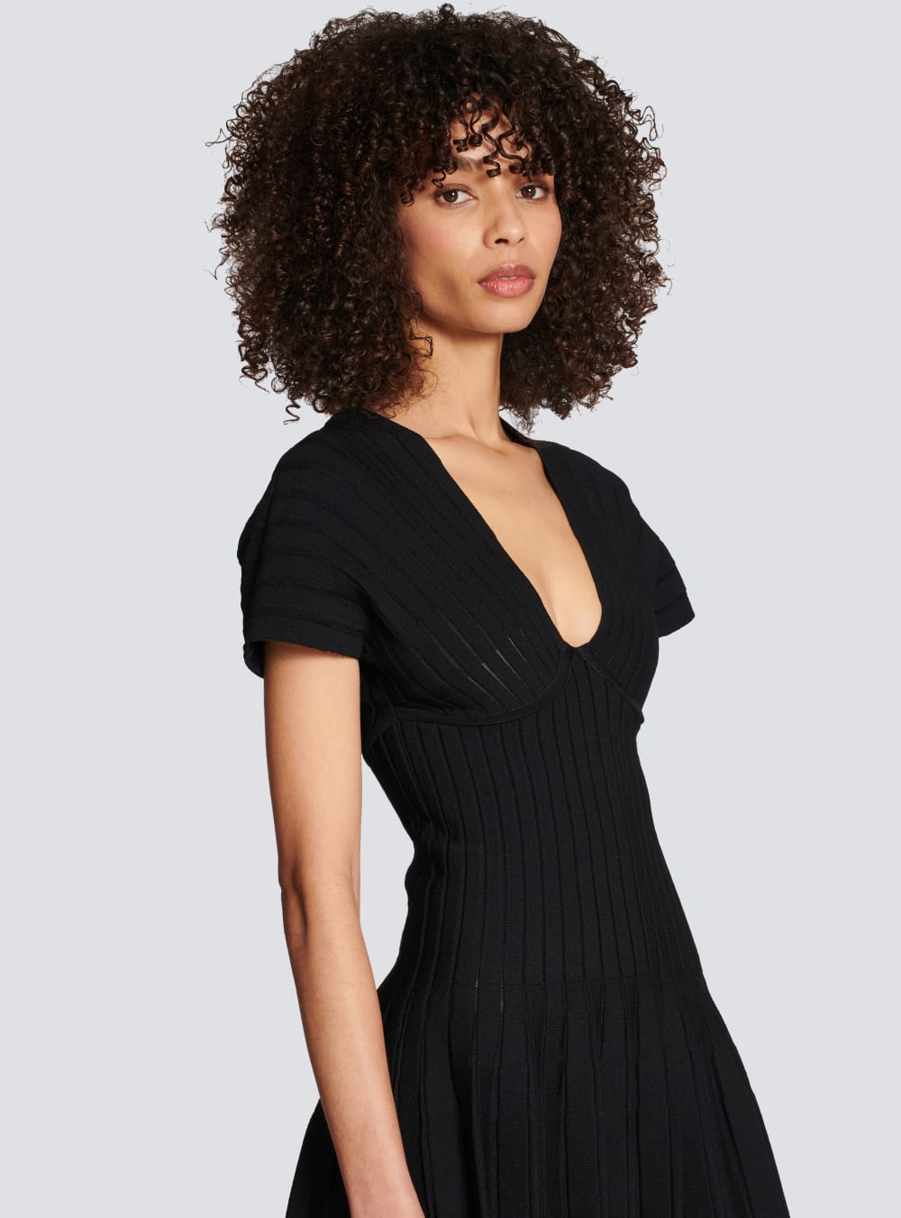 Women's Balmain Short Pleated Knit Dress Black | USA 13Fsuo5m