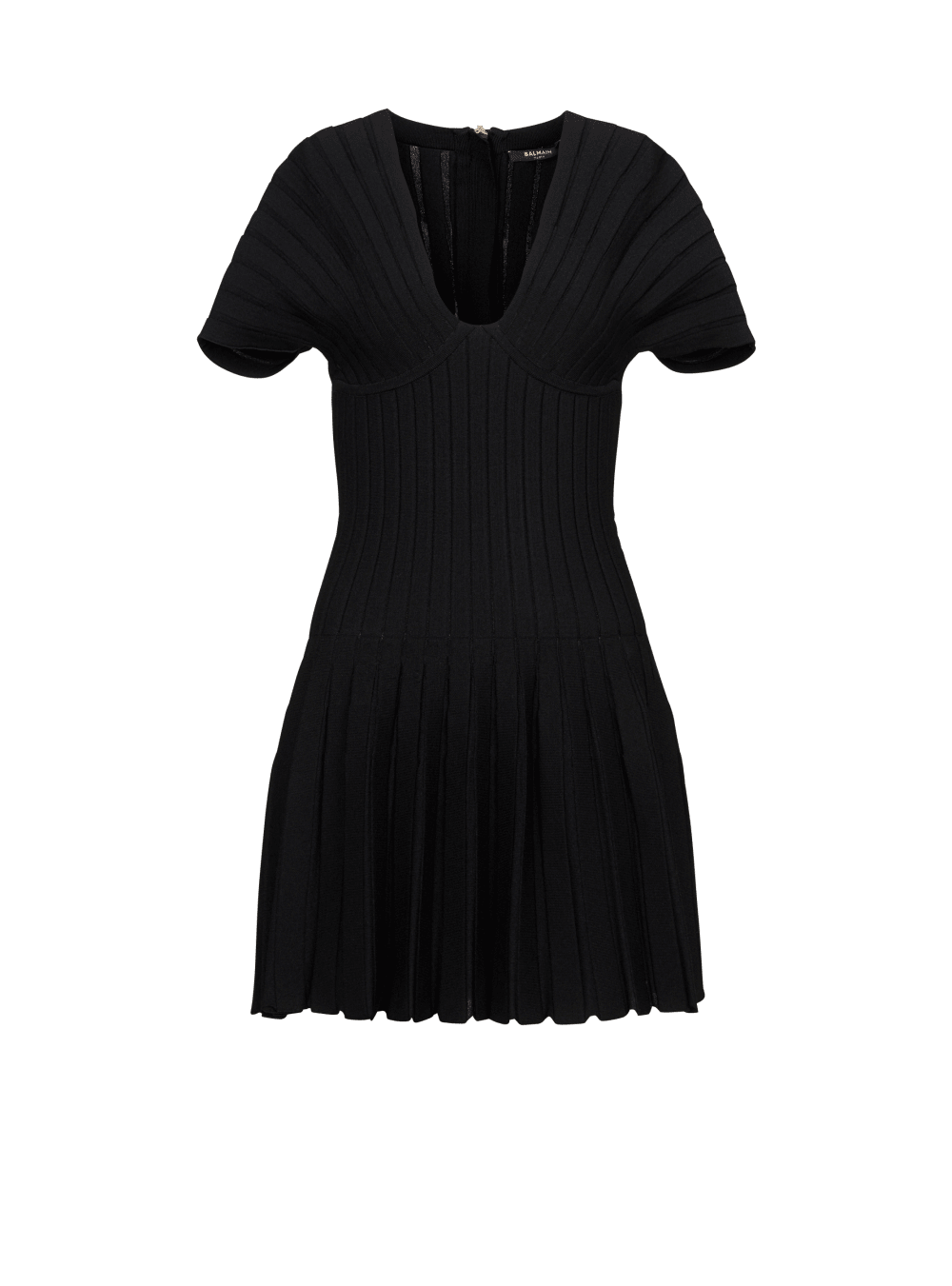 Women\'s Balmain Short Pleated Knit Dress Black | USA 13Fsuo5m