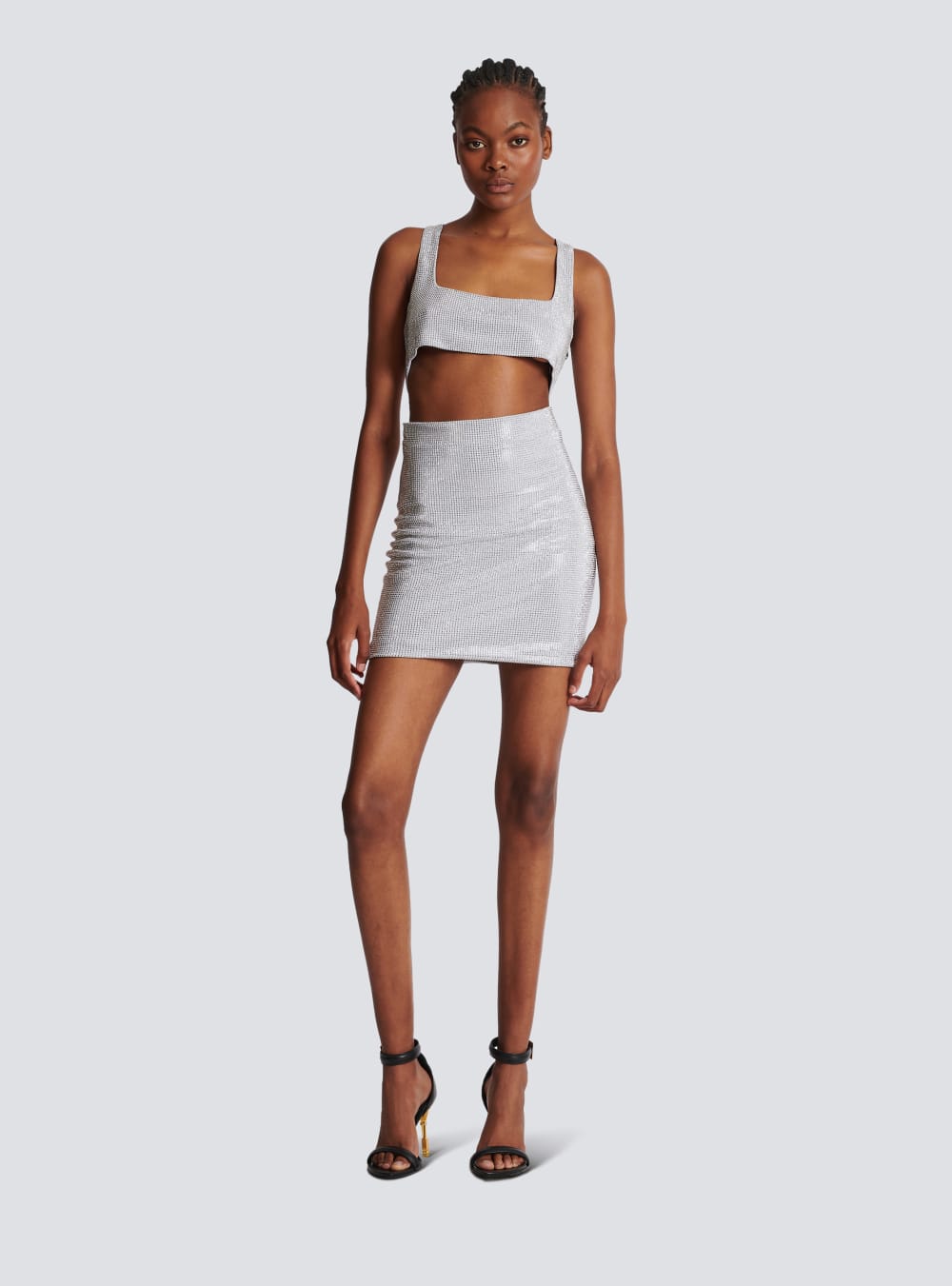 Women's Balmain Short Rhinestone Skirts Silver | USA 7bVbnjRf