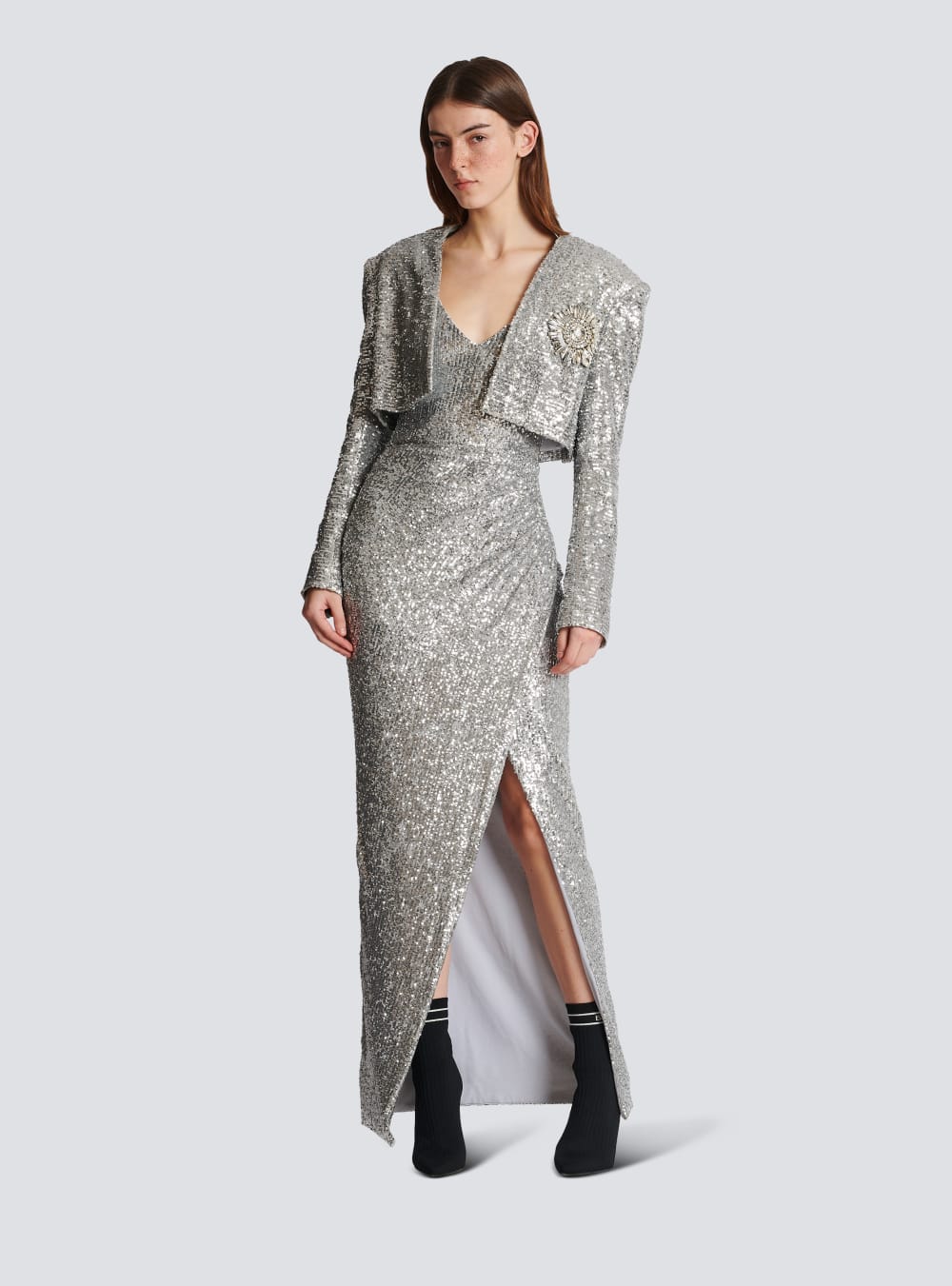 Women's Balmain Short Sequin Jackets Silver | USA Pz4cFCgw