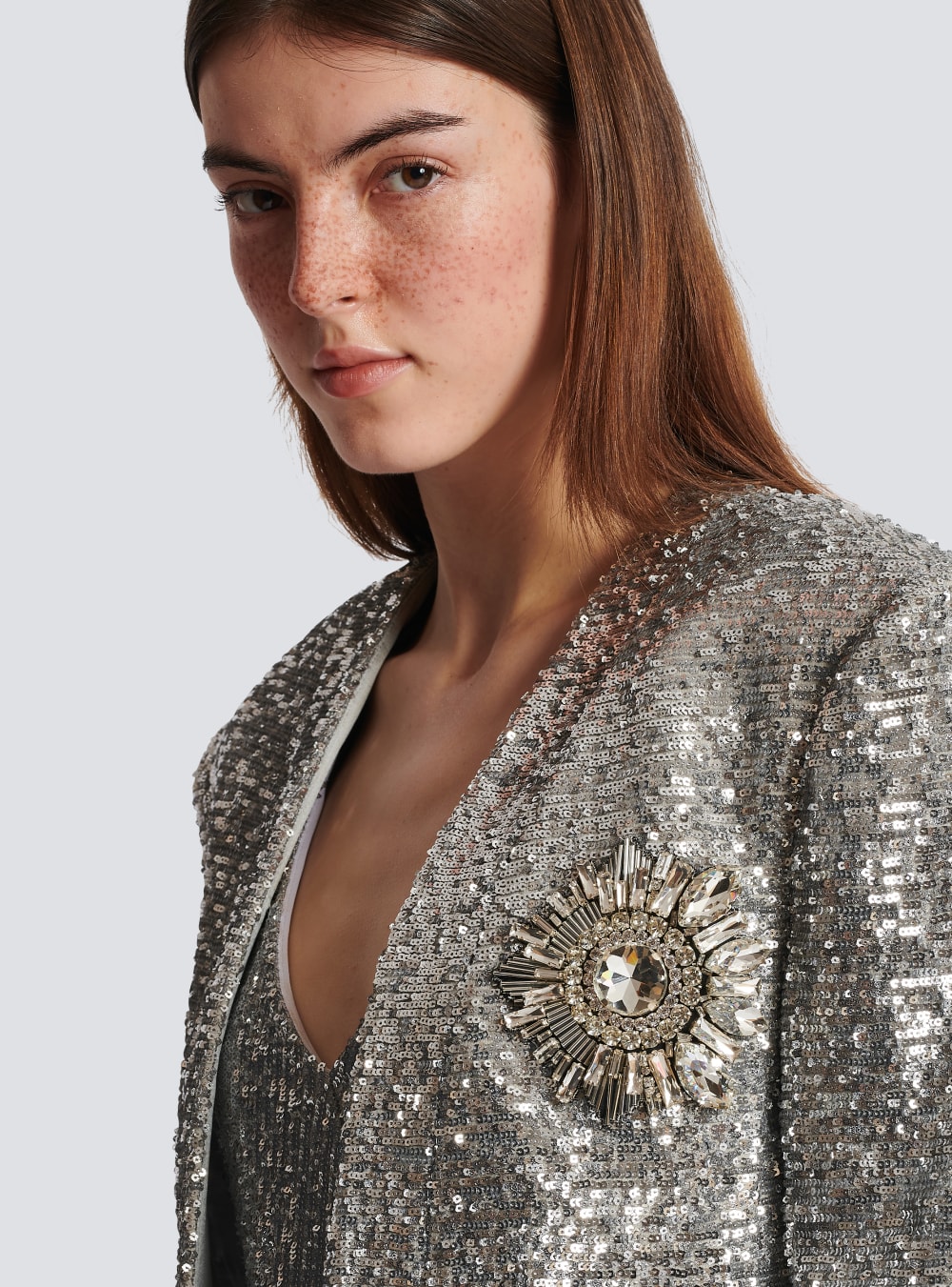 Women's Balmain Short Sequin Jackets Silver | USA Pz4cFCgw