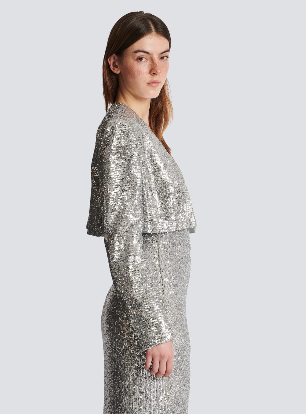 Women's Balmain Short Sequin Jackets Silver | USA Pz4cFCgw