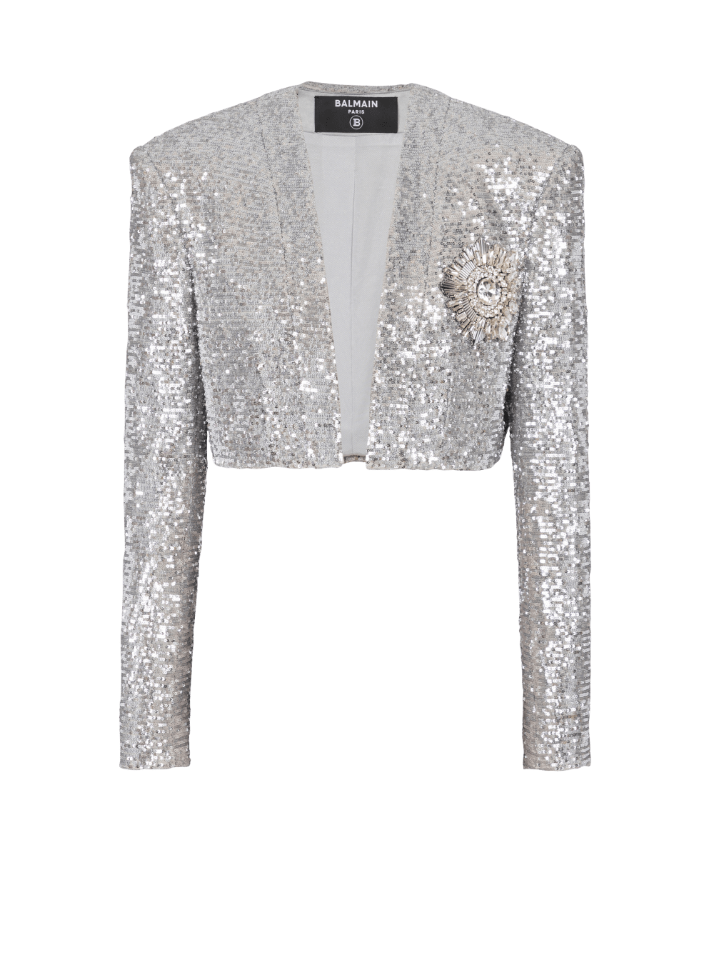 Women\'s Balmain Short Sequin Jackets Silver | USA Pz4cFCgw