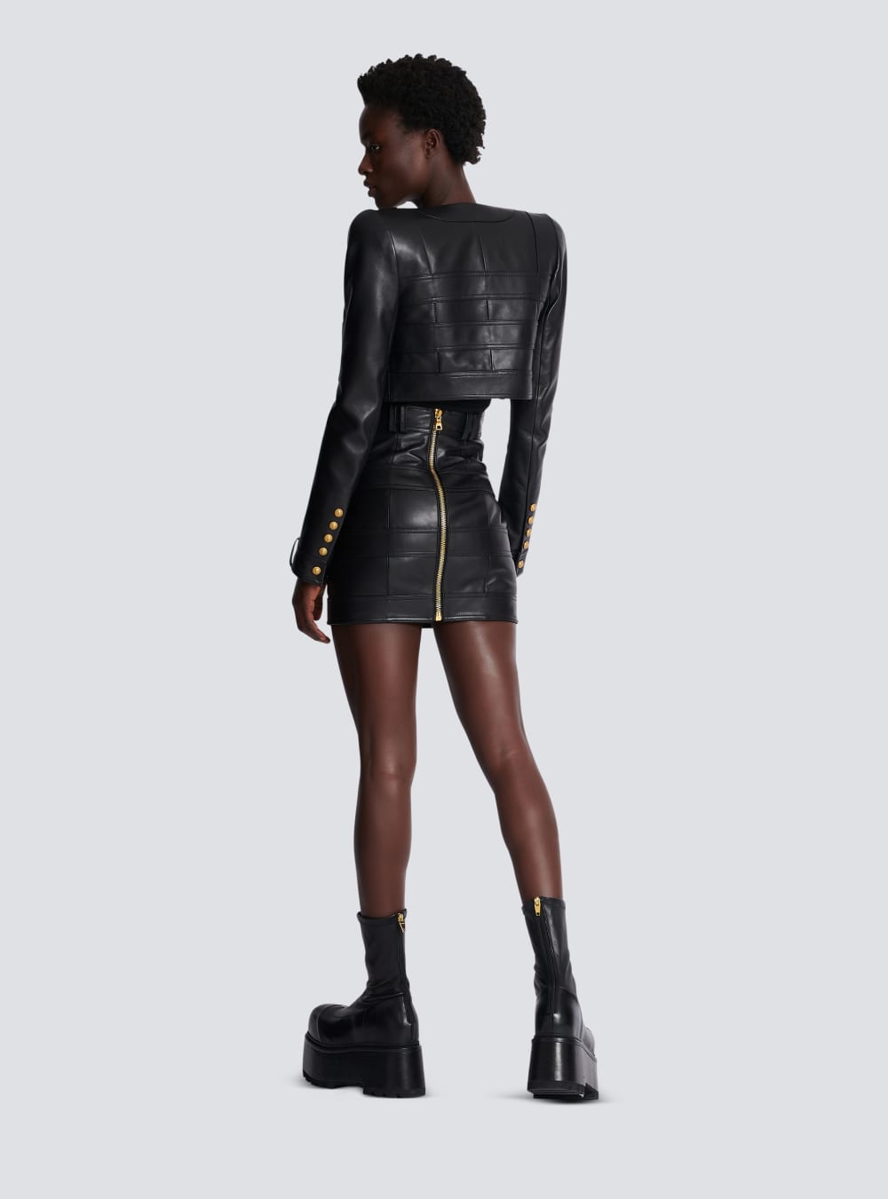 Women's Balmain Short Soft Leather Jackets Black | USA BrzegTfX