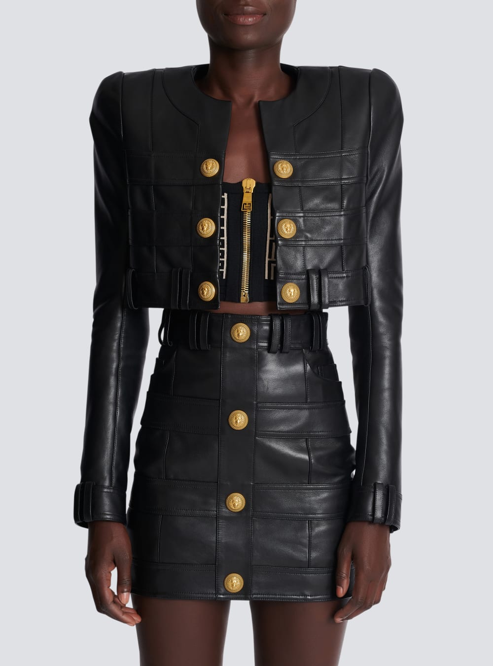 Women's Balmain Short Soft Leather Jackets Black | USA BrzegTfX