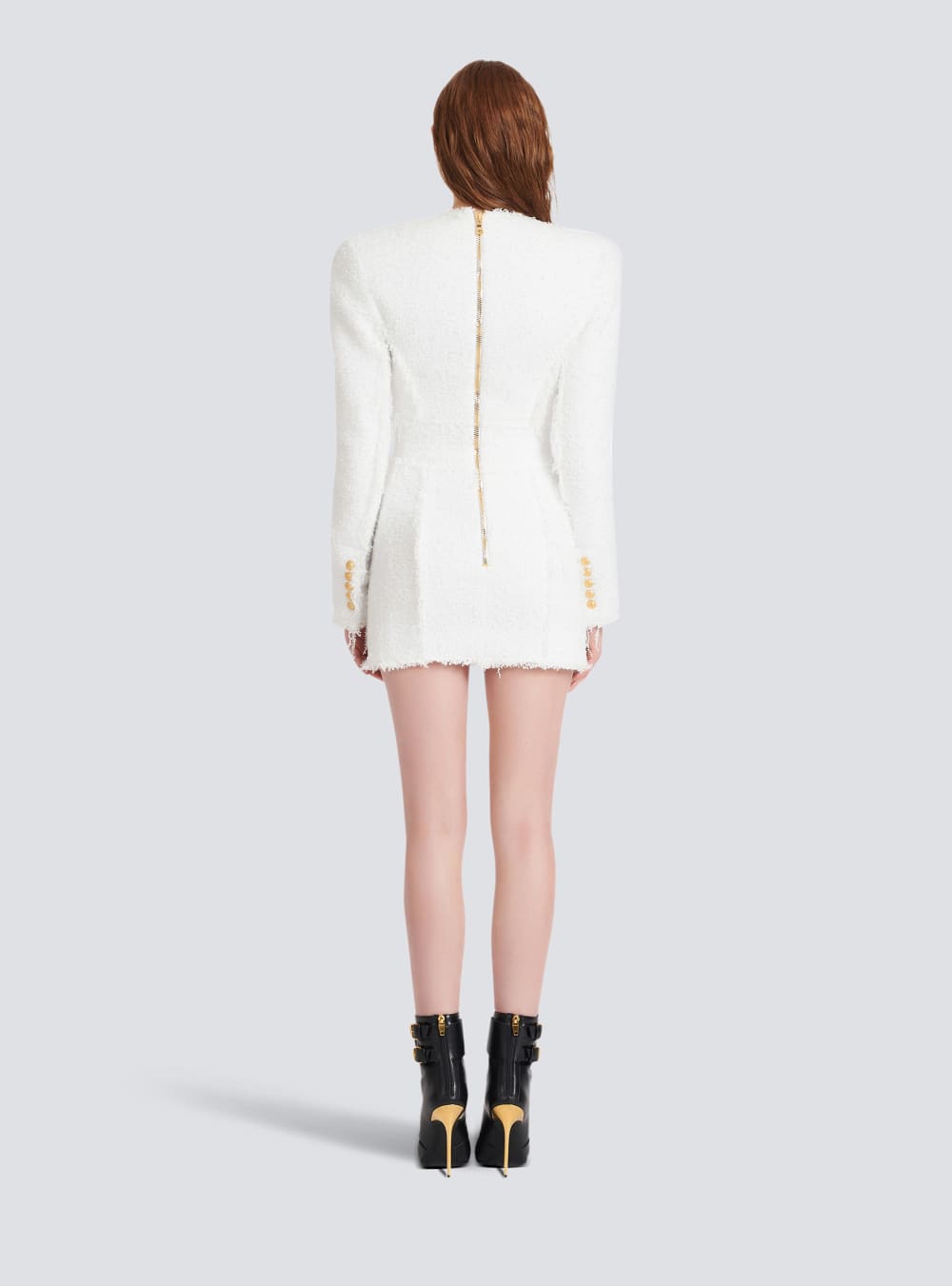 Women's Balmain Short Tweed With Gold-tone Buttons Dress White | USA 57e1jSU3