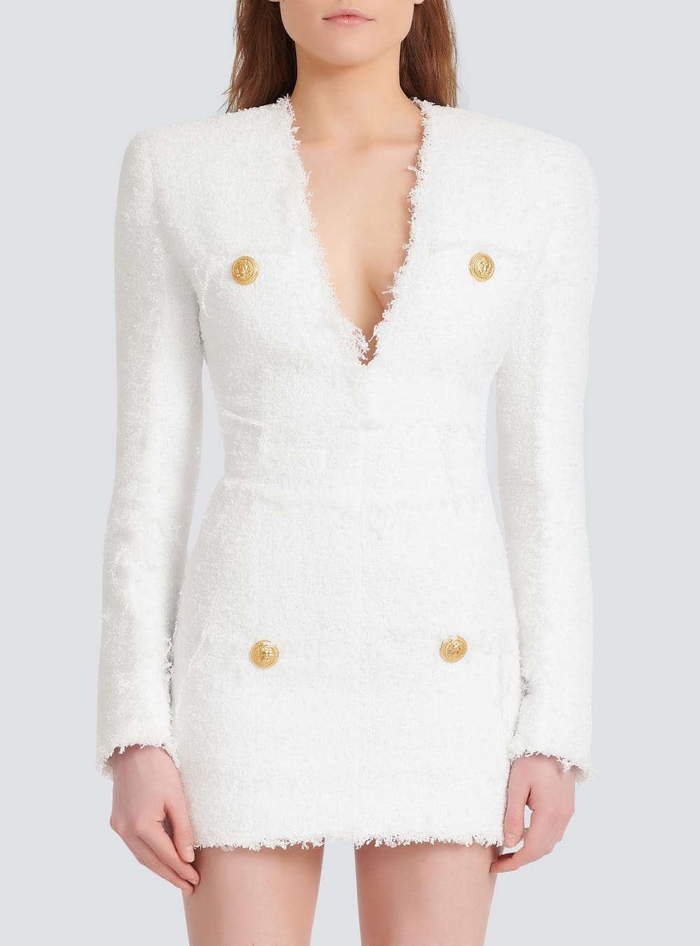 Women's Balmain Short Tweed With Gold-tone Buttons Dress White | USA 57e1jSU3