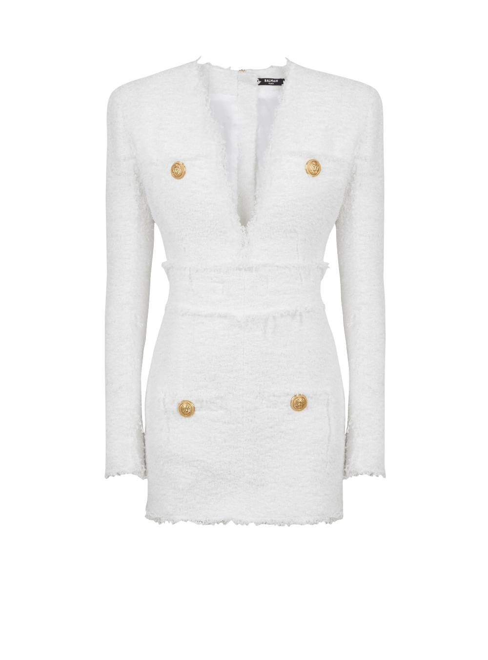 Women\'s Balmain Short Tweed With Gold-tone Buttons Dress White | USA 57e1jSU3