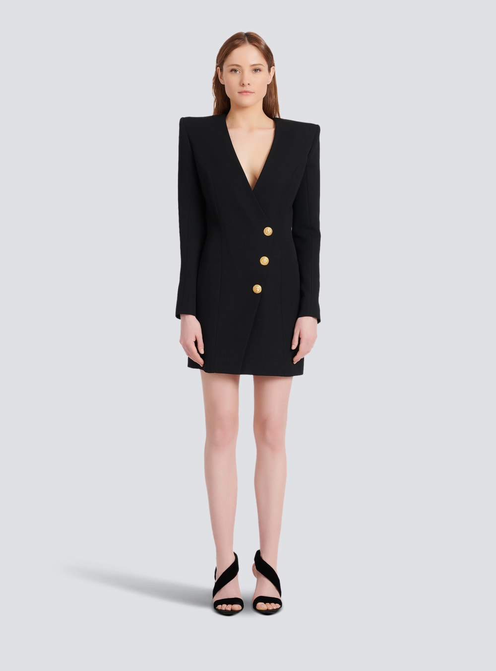 Women's Balmain Short Wool Dress Black | USA syzcjEpJ