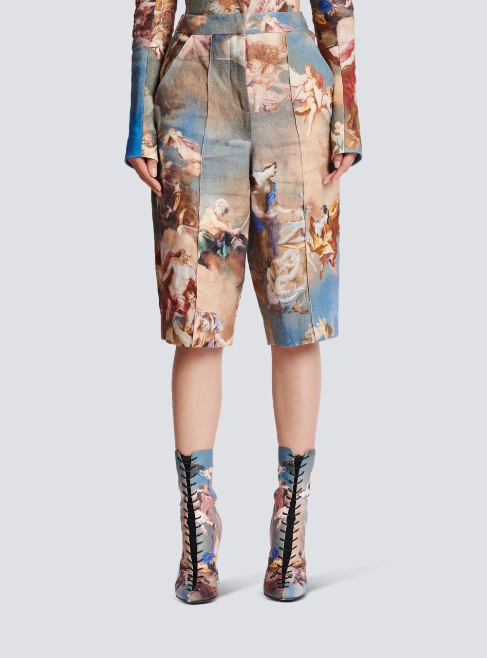 Women's Balmain Sky Printed Canvas Bermuda Shorts Multicolor | USA 9oOeU4N6