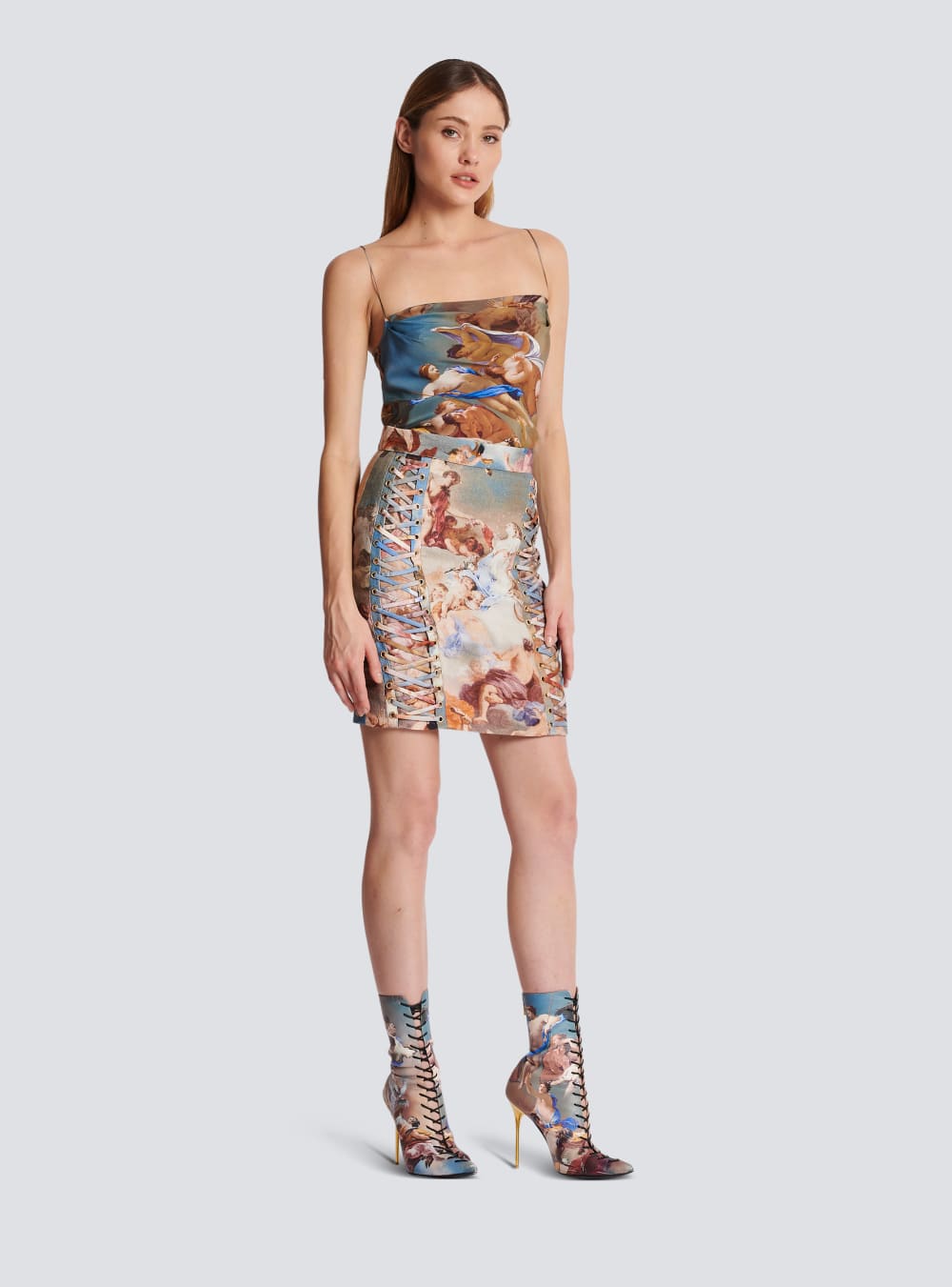 Women's Balmain Sky Printed Canvas Lace-up Skirts Multicolor | USA lTmVTsYs