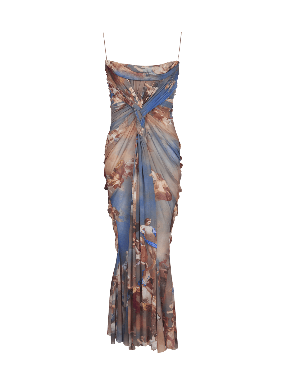 Women\'s Balmain Sky Printed Draped Tulle Maxi Dress Multicolor | USA ZyJFPnZt