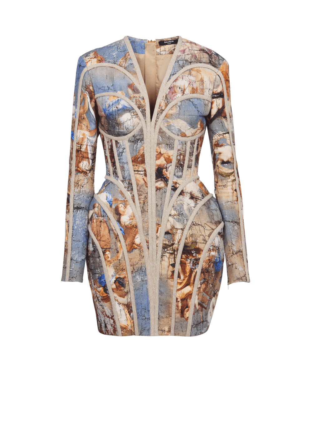 Women\'s Balmain Sky Printed Linen Cage Dress Multicolor | USA nvOt0wDG