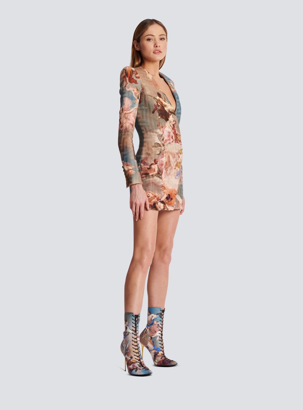 Women's Balmain Sky Printed Monogrammed Jacquard Wrap Dress Multicolor | USA FW9qqh1c