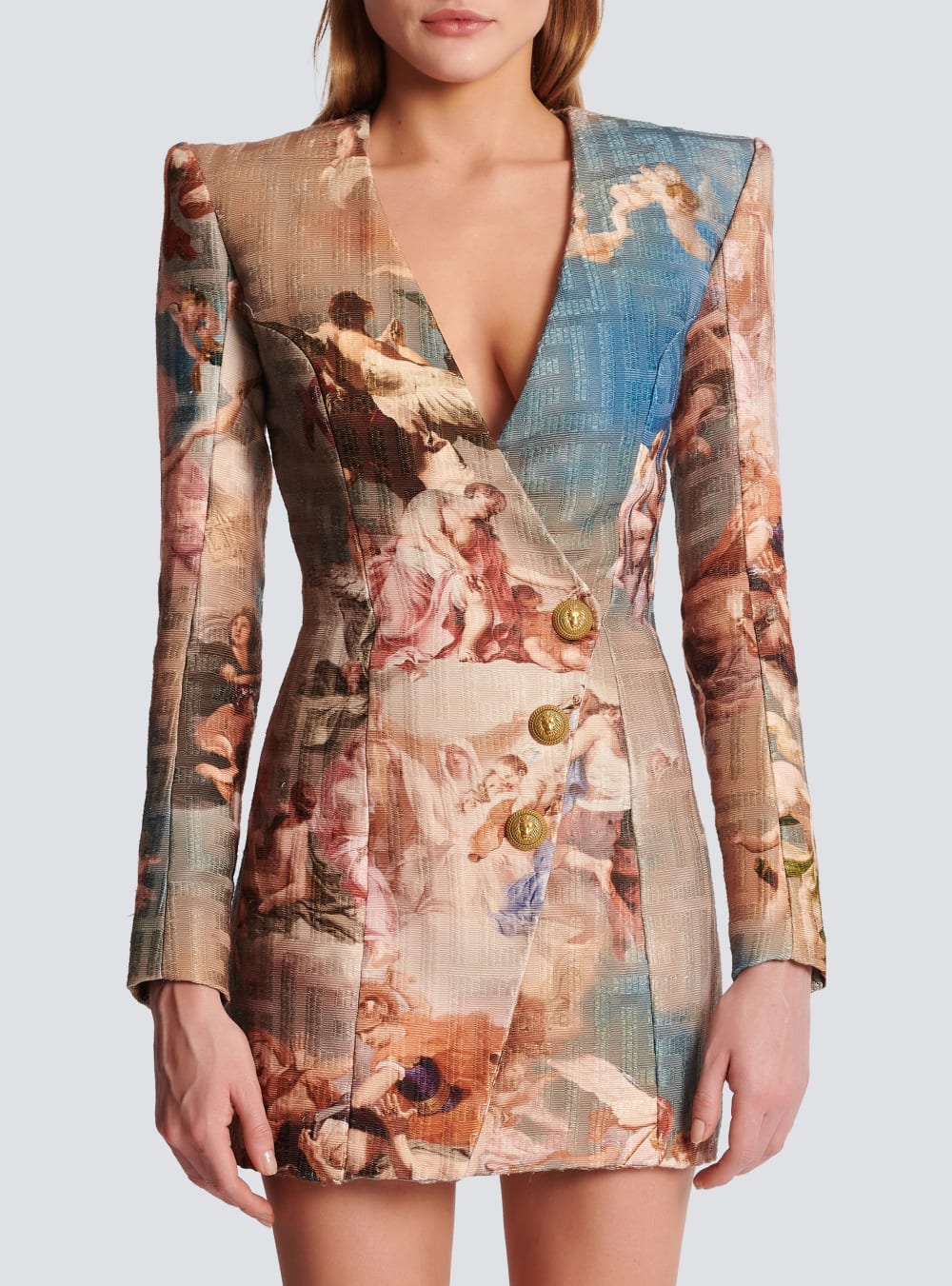 Women's Balmain Sky Printed Monogrammed Jacquard Wrap Dress Multicolor | USA FW9qqh1c