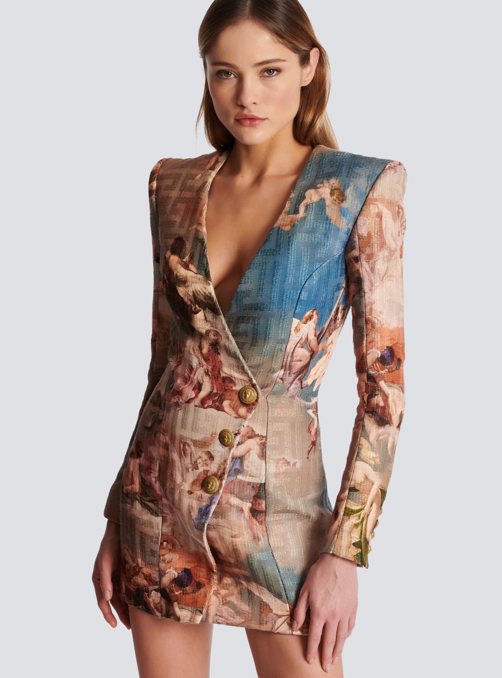 Women's Balmain Sky Printed Monogrammed Jacquard Wrap Dress Multicolor | USA FW9qqh1c