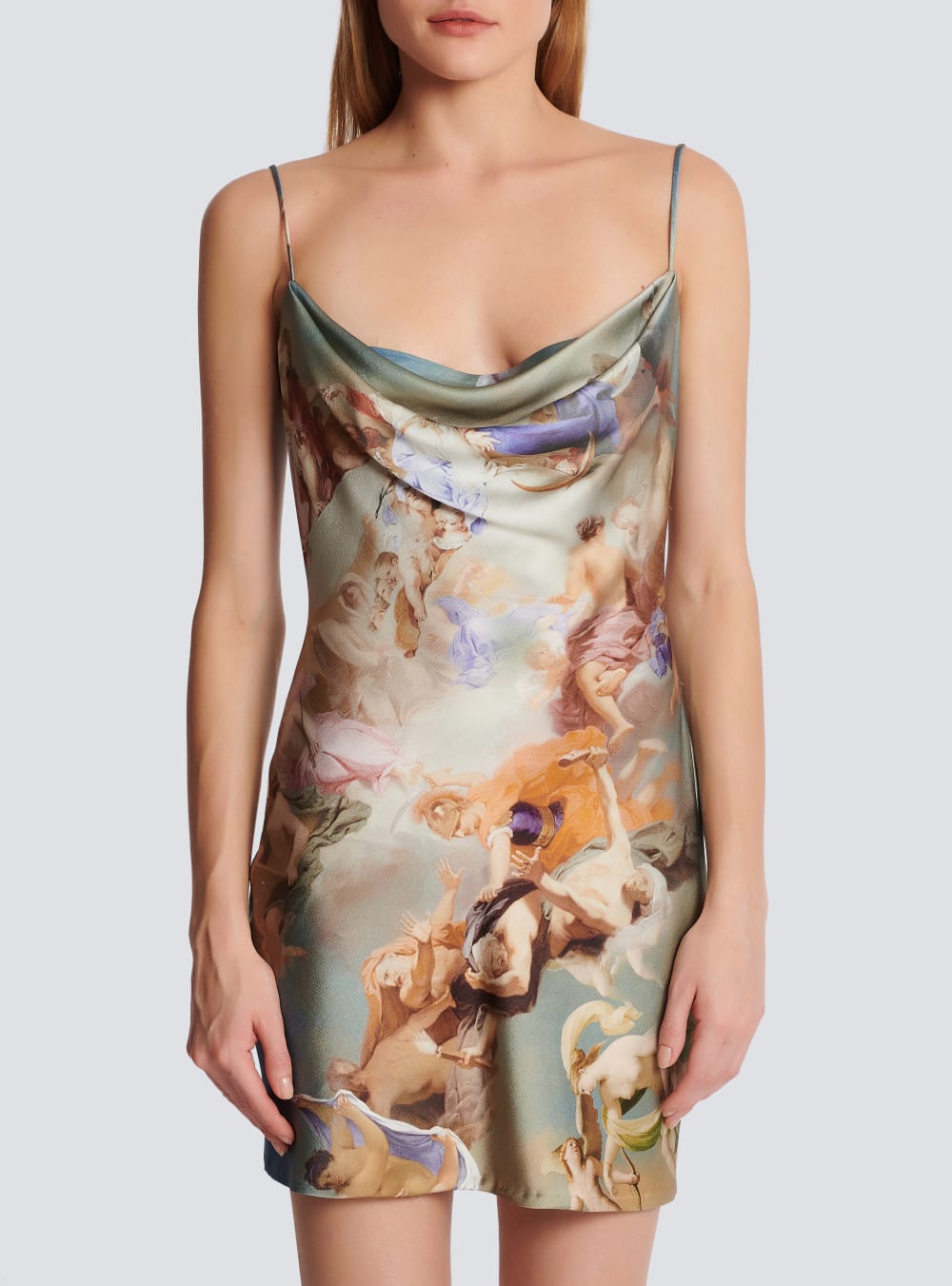 Women's Balmain Sky Printed Satin Babydoll Dress Multicolor | USA iHpiDG80