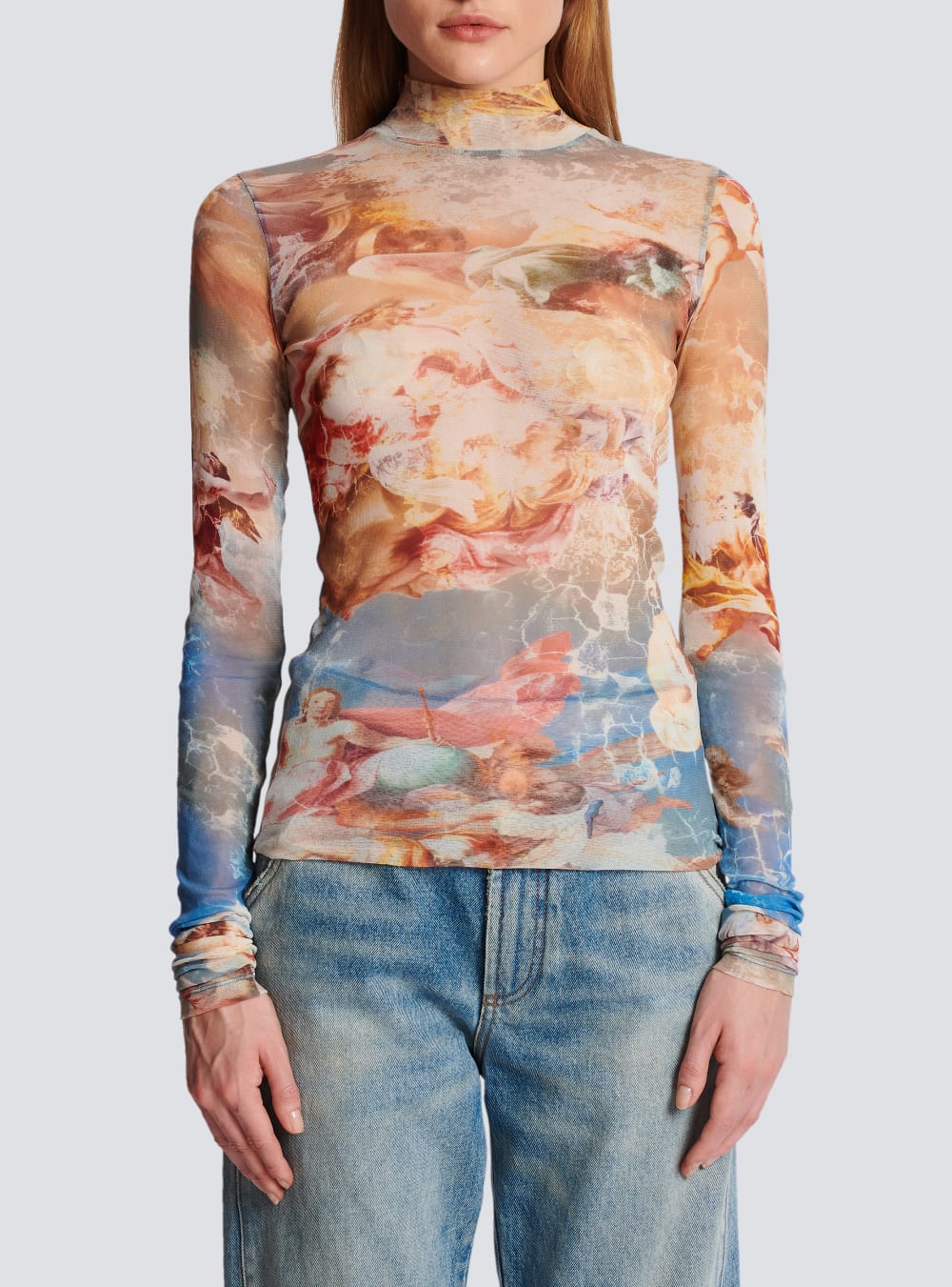 Women's Balmain Sky Printed Tulle Tops Multicolor | USA lb7WlPcV