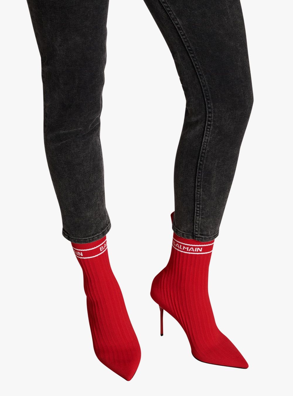 Women's Balmain Skye Stretch Knit Ankle Boots Red | USA B5asGzTK