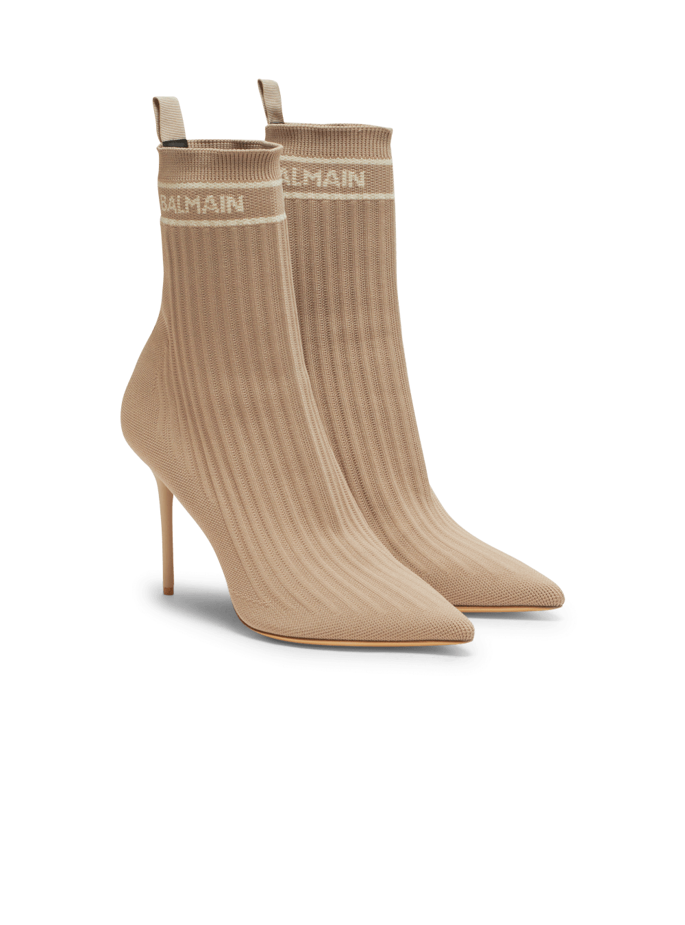 Women's Balmain Skye Stretch Knit Ankle Boots Beige | USA nfiwxFRk