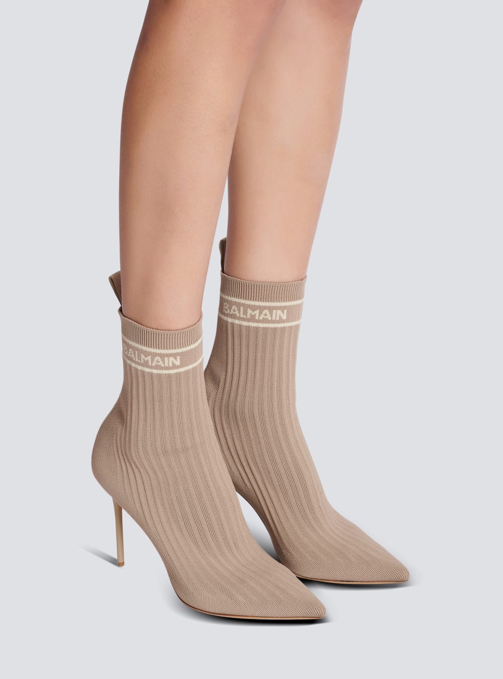 Women's Balmain Skye Stretch Knit Ankle Boots Beige | USA nfiwxFRk