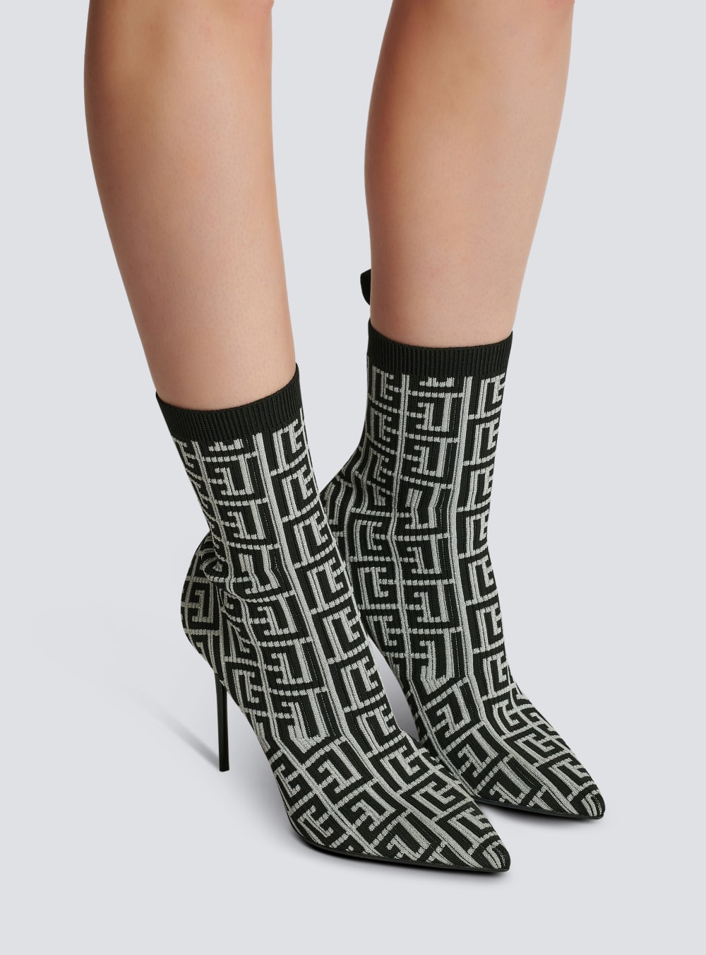 Women's Balmain Skye Stretch Knit With Monogram Ankle Boots Black | USA biyaDHJc