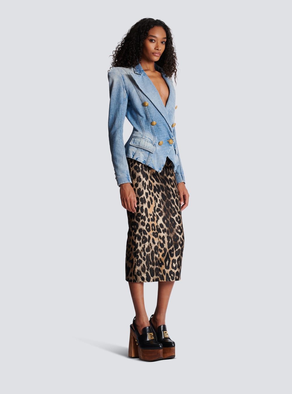 Women's Balmain Slim-fit Faded Denim Tailored Jackets Blue | USA qrnI44nE