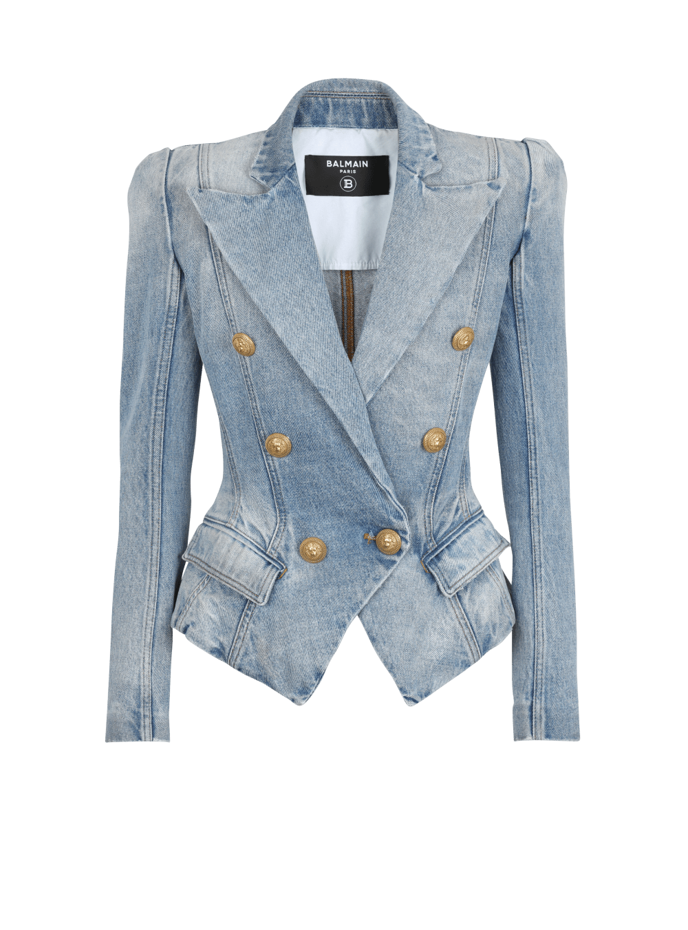 Women\'s Balmain Slim-fit Faded Denim Tailored Jackets Blue | USA qrnI44nE