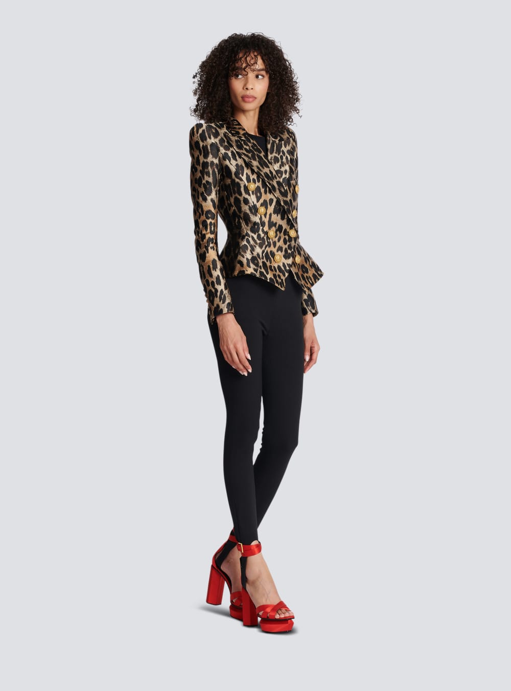 Women's Balmain Slim-fit In Leopard Jacquard Jackets Brown | USA 54ETjqti