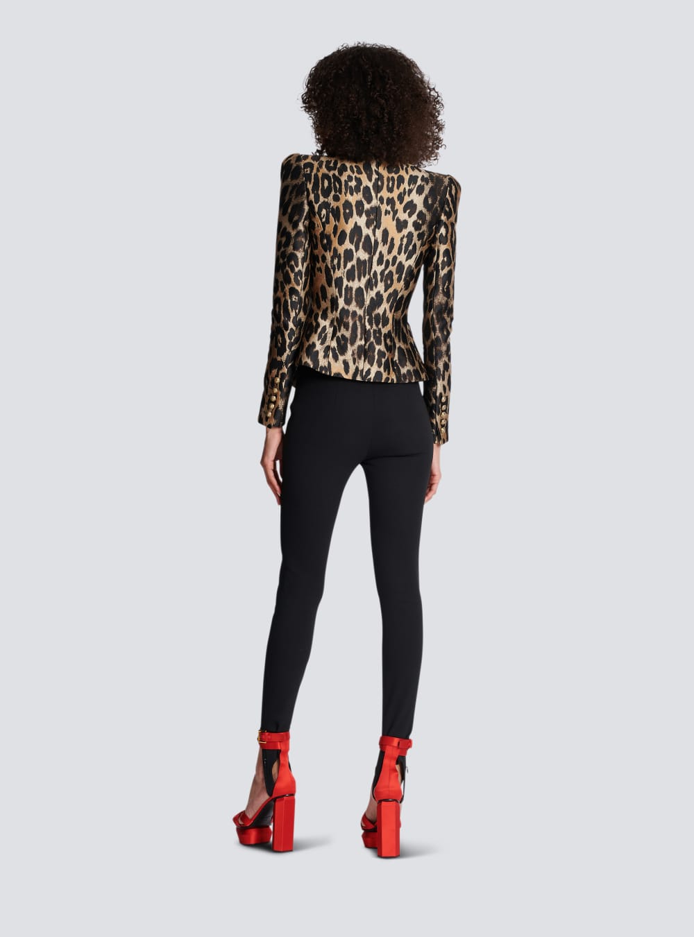 Women's Balmain Slim-fit In Leopard Jacquard Jackets Brown | USA 54ETjqti