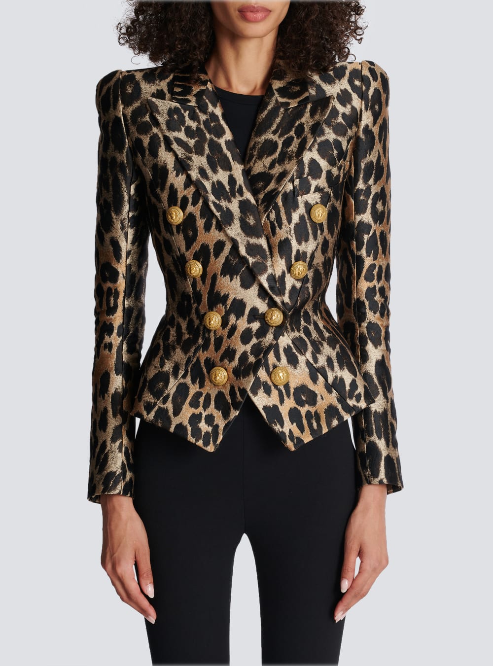 Women's Balmain Slim-fit In Leopard Jacquard Jackets Brown | USA 54ETjqti