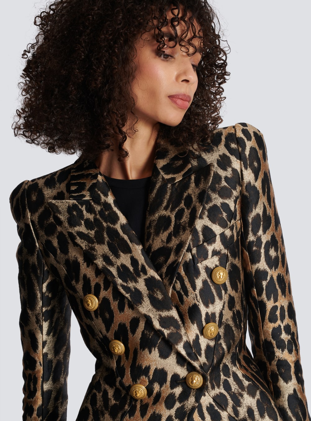 Women's Balmain Slim-fit In Leopard Jacquard Jackets Brown | USA 54ETjqti