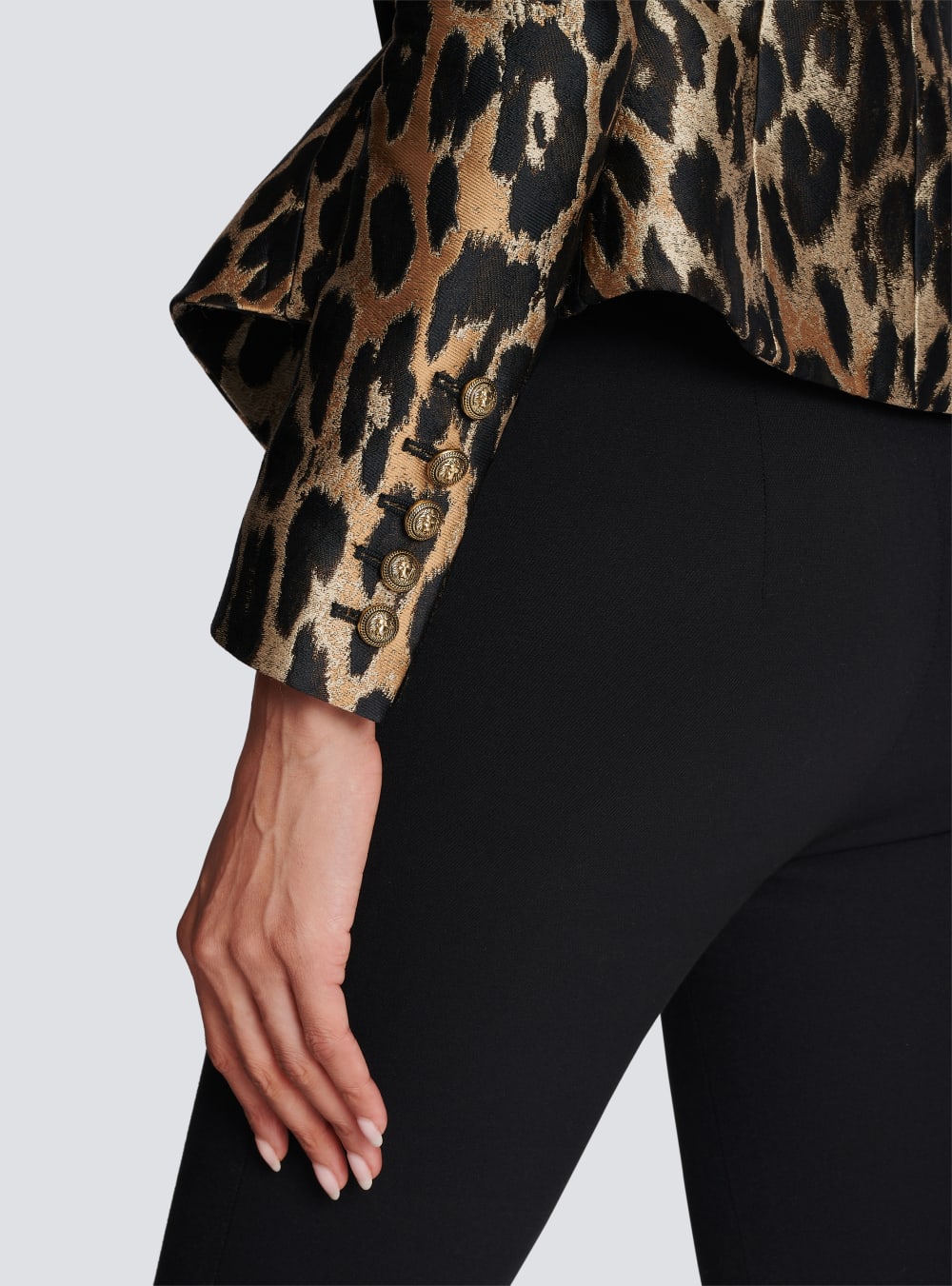 Women's Balmain Slim-fit In Leopard Jacquard Jackets Brown | USA 54ETjqti