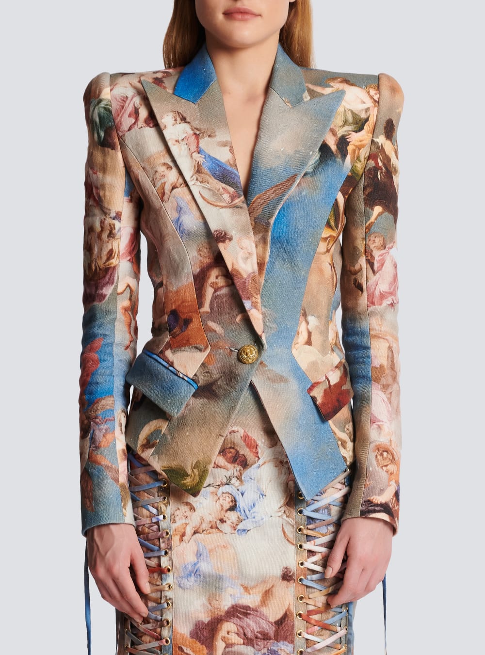 Women's Balmain Slim-fit Sky Printed Canvas Jackets Multicolor | USA KnqtFvH2