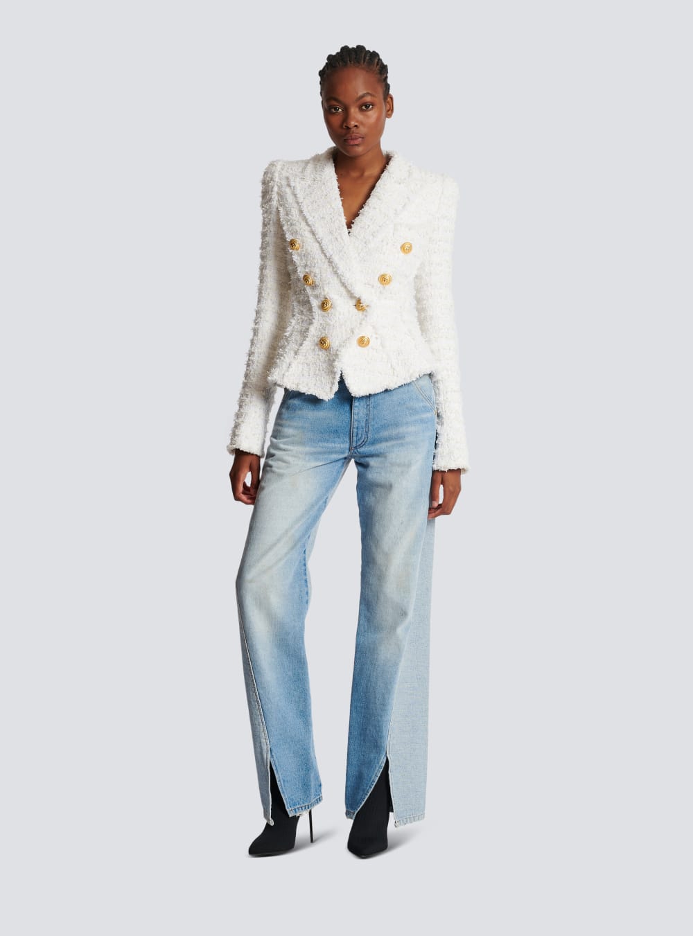 Women's Balmain Slim-fit Tweed Jackets White | USA vNzPWs4V