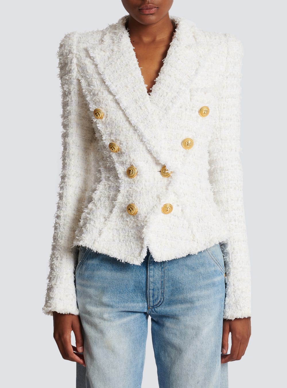 Women's Balmain Slim-fit Tweed Jackets White | USA vNzPWs4V