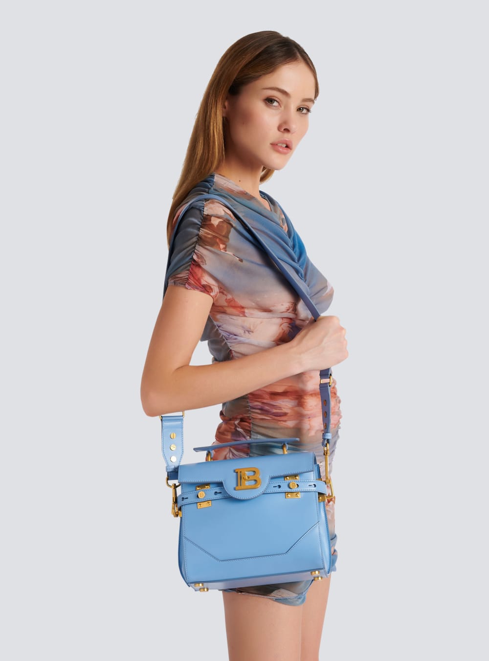 Women's Balmain Smooth Leather B-Buzz 23 Crossbody Bags Blue | USA Of6EEBnP