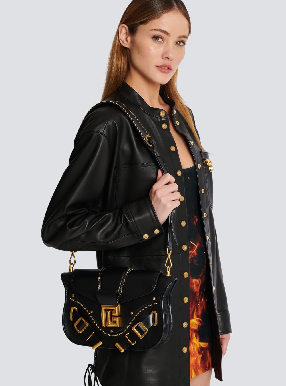 Women's Balmain Smooth Leather Blaze Crossbody Bags Black | USA NoirtCef