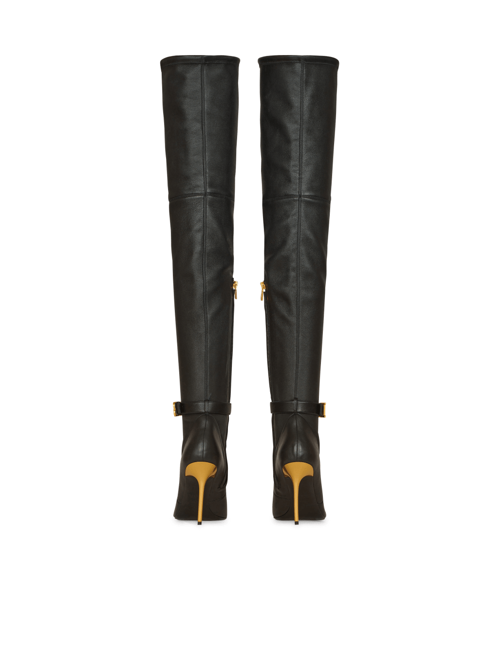 Women's Balmain Stretch Leather Raven Thigh-high Boots Black | USA 59oZfrh8