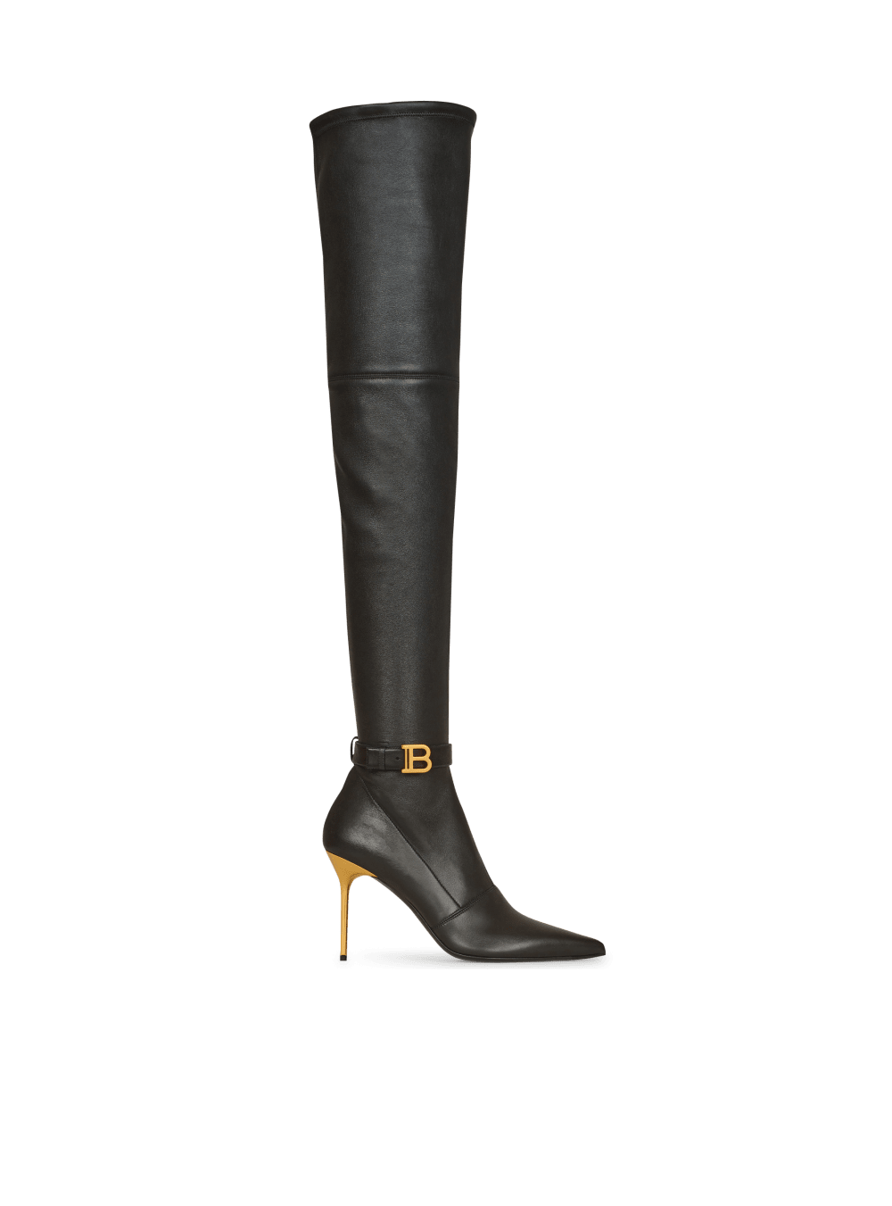 Women\'s Balmain Stretch Leather Raven Thigh-high Boots Black | USA 59oZfrh8