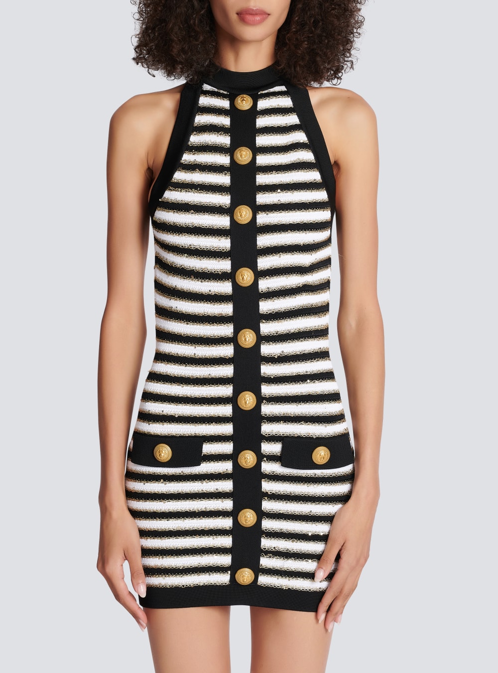 Women's Balmain Striped Knit Dress White | USA yBca6q5v