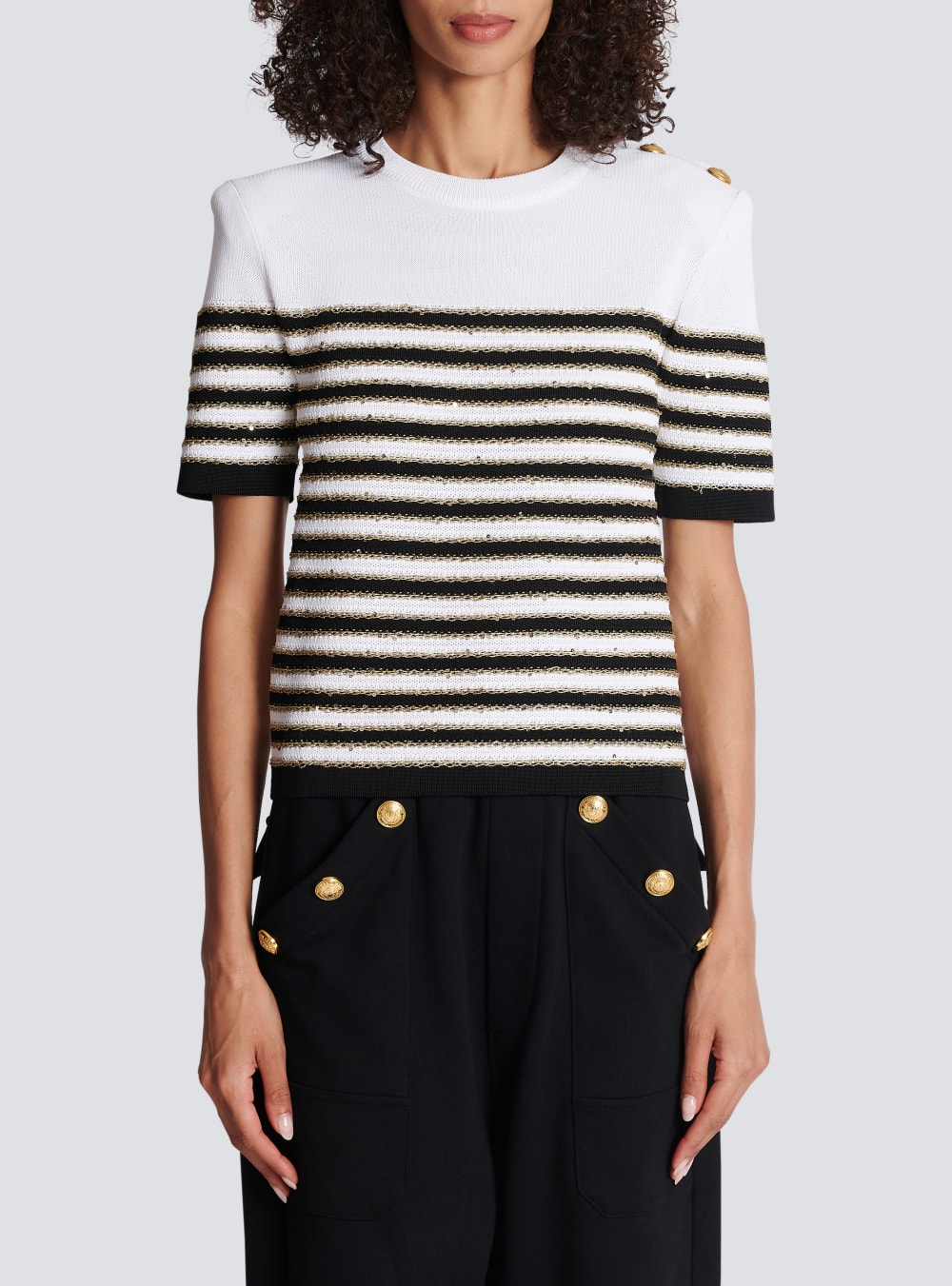 Women's Balmain Striped Knit Tops White | USA DL1ZeMLi